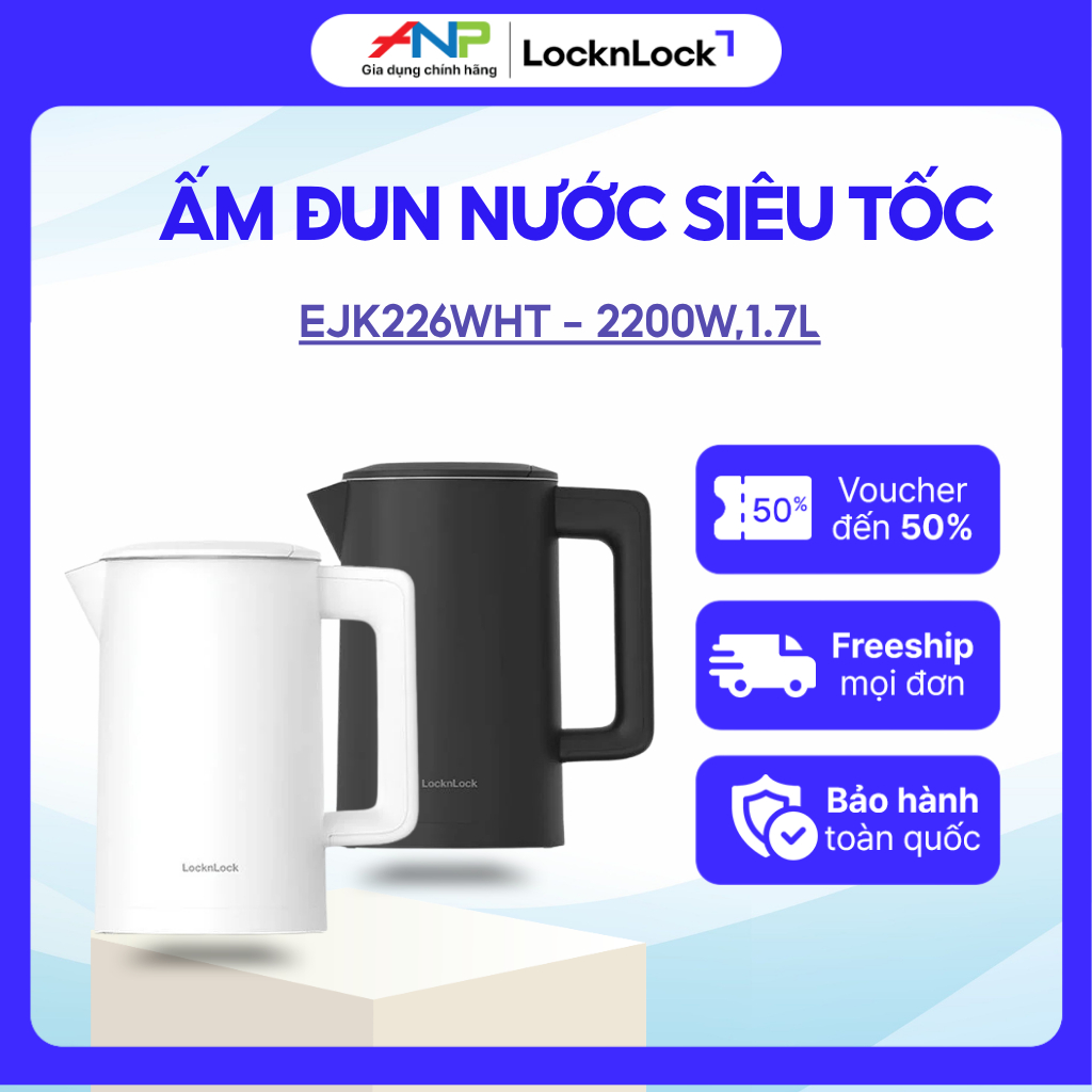 Ấm Siêu Tốc LocknLock EJK226 1.7L –Chỉnh Nhiệt cảm ứng, Màn Hình Led Hiển Thị nhiệt độ, chính hãng