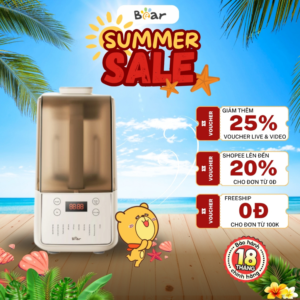 Máy làm sữa hạt đa năng 1.5L BEAR HB-5H01K52 (PBJ-F01G1),1000W, 10 lưỡi dao,không gây ồn,Xay sinh tố