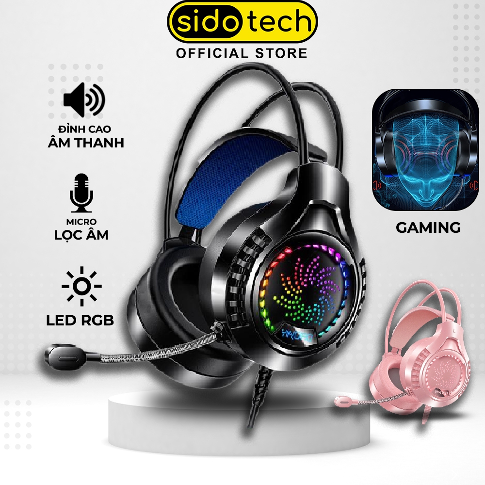 Tai nghe chụp tai Gaming Sidotech Q7 có Mic chống ồn Siêu Bass Led RGB đổi màu chụp tai êm ái cho ga