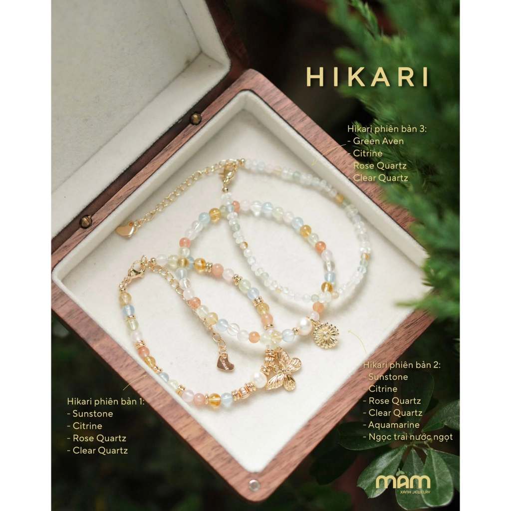Vòng tay Hikari đá thiên nhiên mix hợp kim mạ vàng Citrine Sunstone Thạch anh - Mầm by Xanh