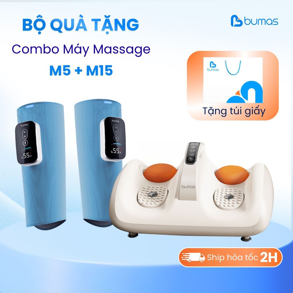 Set Quà Combo Máy Massage Bắp Chân BUMAS M5 + Massage Bàn Chân M15 hỗ trợ làm giảm đau nhức