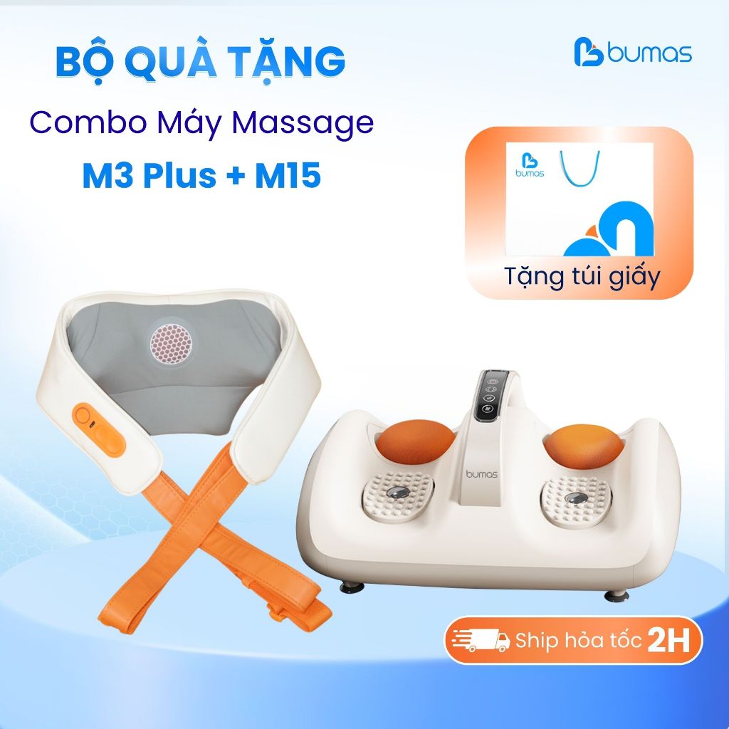 Set Quà Combo Máy Massage Cổ Vai Gáy BUMAS M3 PLUS + Máy Massage Bàn Chân BUMAS M15