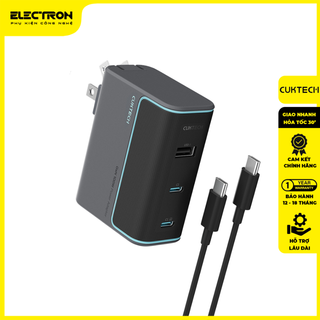 Củ Sạc Nhanh GaN CUKTECH 100W AD1003US – Hỗ Trợ PD3.1 / PPS2.0 / QC4.0 / Mi Turbo