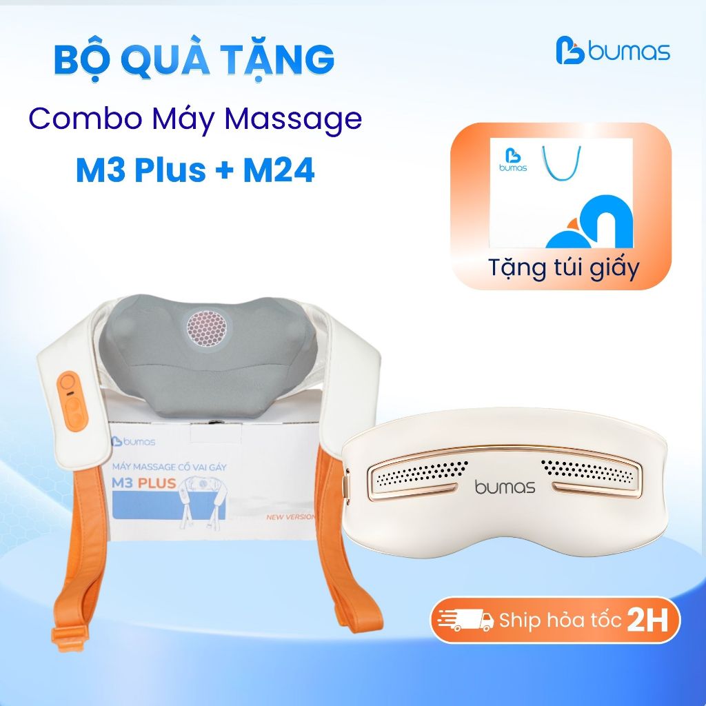 Set Quà Combo Máy Massage Cổ Vai Gáy BUMAS M3 Plus + Máy Massage Mắt BUMAS M24 Hỗ Trợ Giảm Đau Nhức