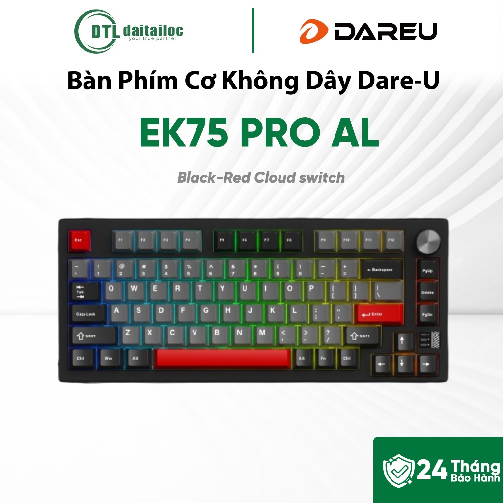 Bàn Phím Cơ Không Dây Gaming 3 Mode Dare-u EK75 PRO AL Black-Red Cloud Switch | Chính hãng | Bảo hàn