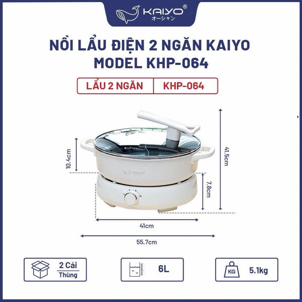 Nồi lẩu điện 2ngăn 6L KAIYO chính hãng KHP0641