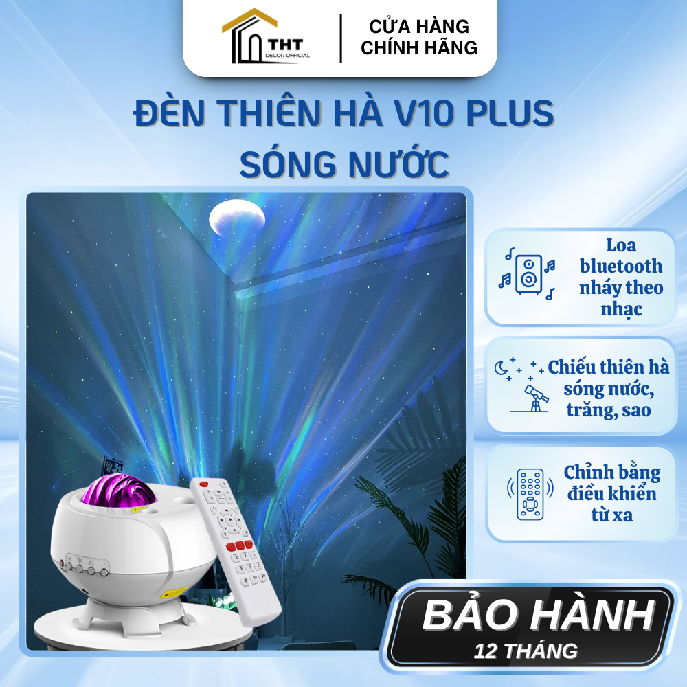 Đèn Thiên Hà V10 Plus Phiên Bản Mới 2025 Điều Khiển Từ Xa Máy Chiếu Trăng Sao Quay 360 Độ Tích Hợp Loa Bluetooth