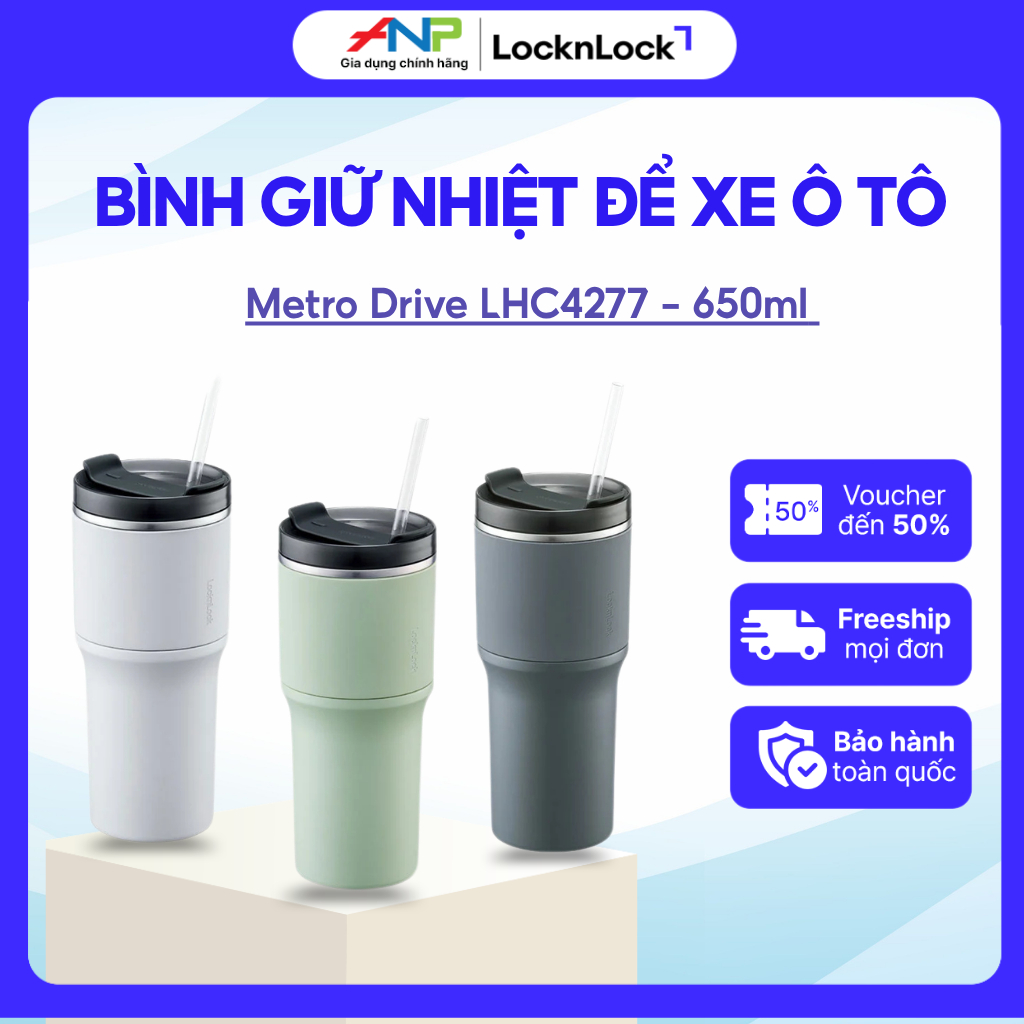 Bình Giữ Nhiệt LocknLock Metro Drive 650ml LHC4277 | Kèm Ống Hút, Để Xe Ô Tô, Giữ Nóng Lạnh