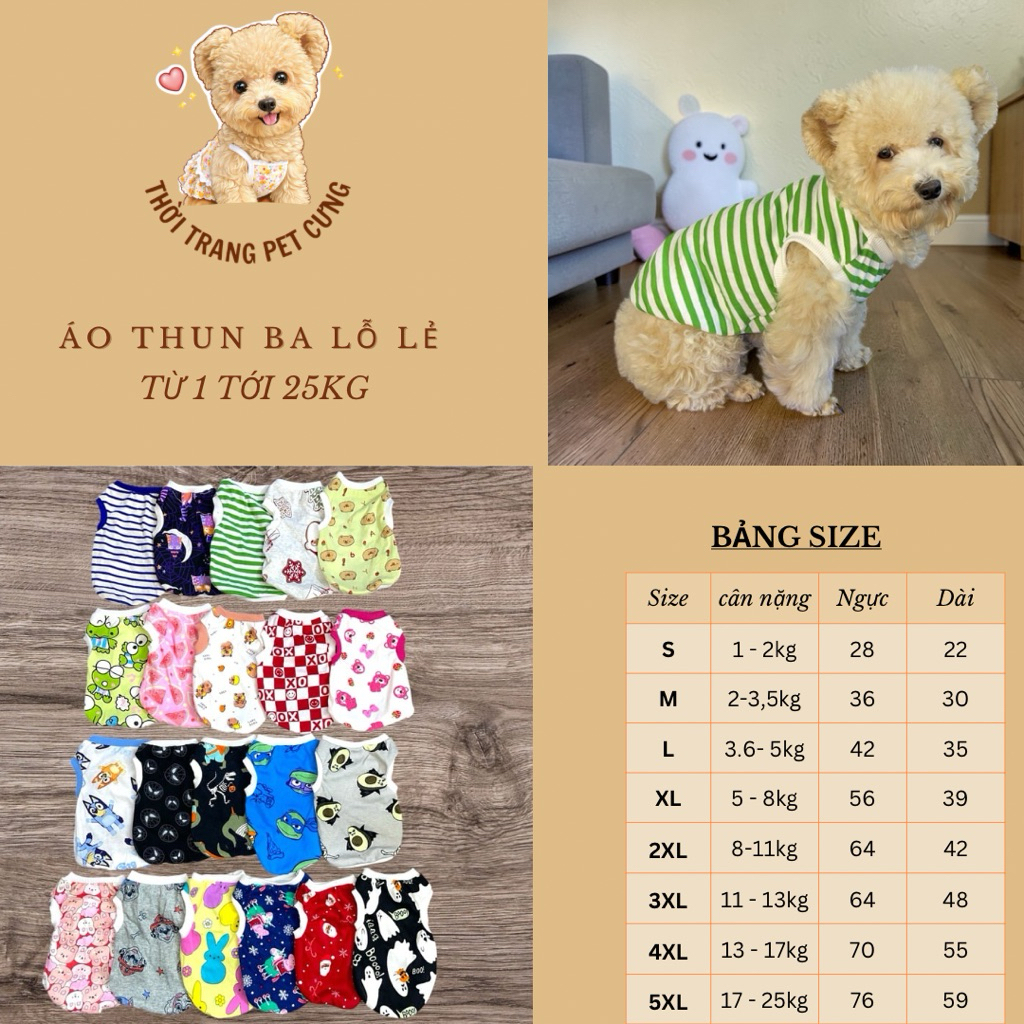 [HỎA TỐC] Áo thun cho chó mèo giá rẻ co giãn 4 chiều 700g đến 25 kí
