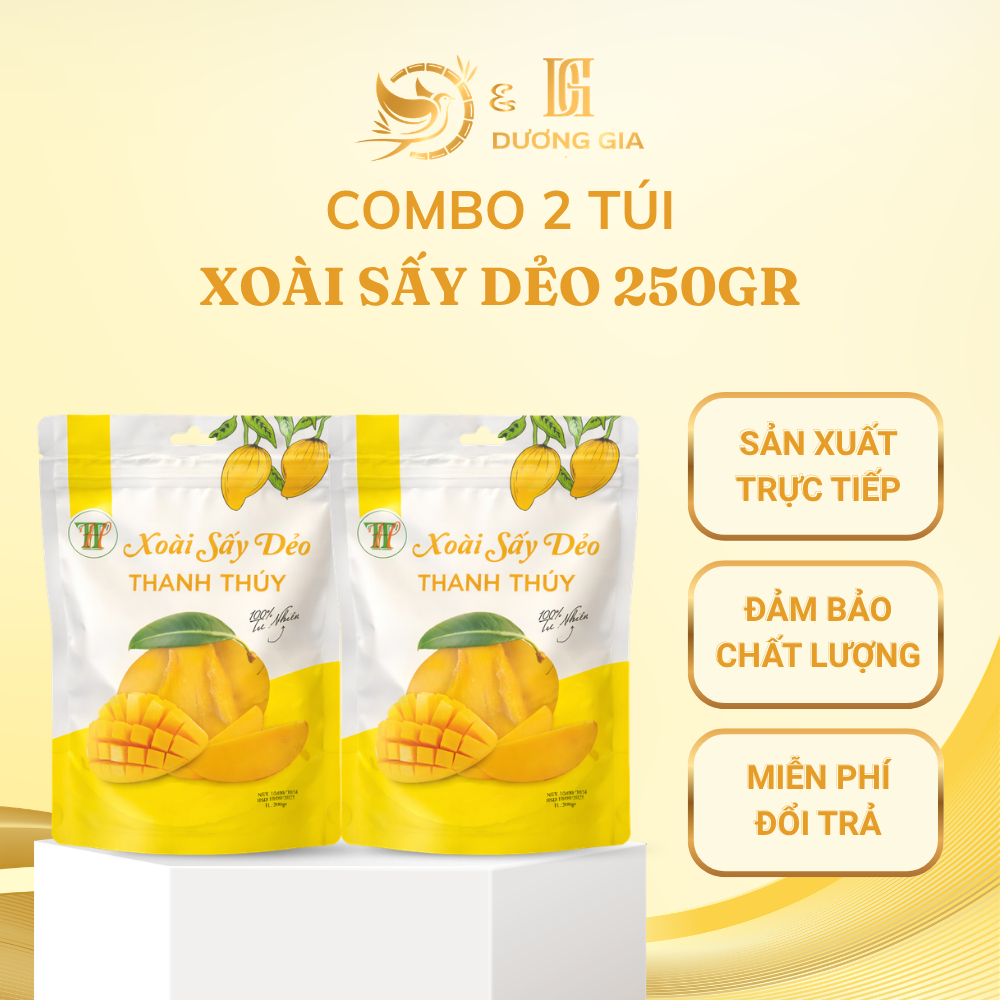 Combo 2 túi xoài sấy dẻo 250g nguyên vị, dẻo mềm, sấy nguyên miếng, túi Zip tiện lợi