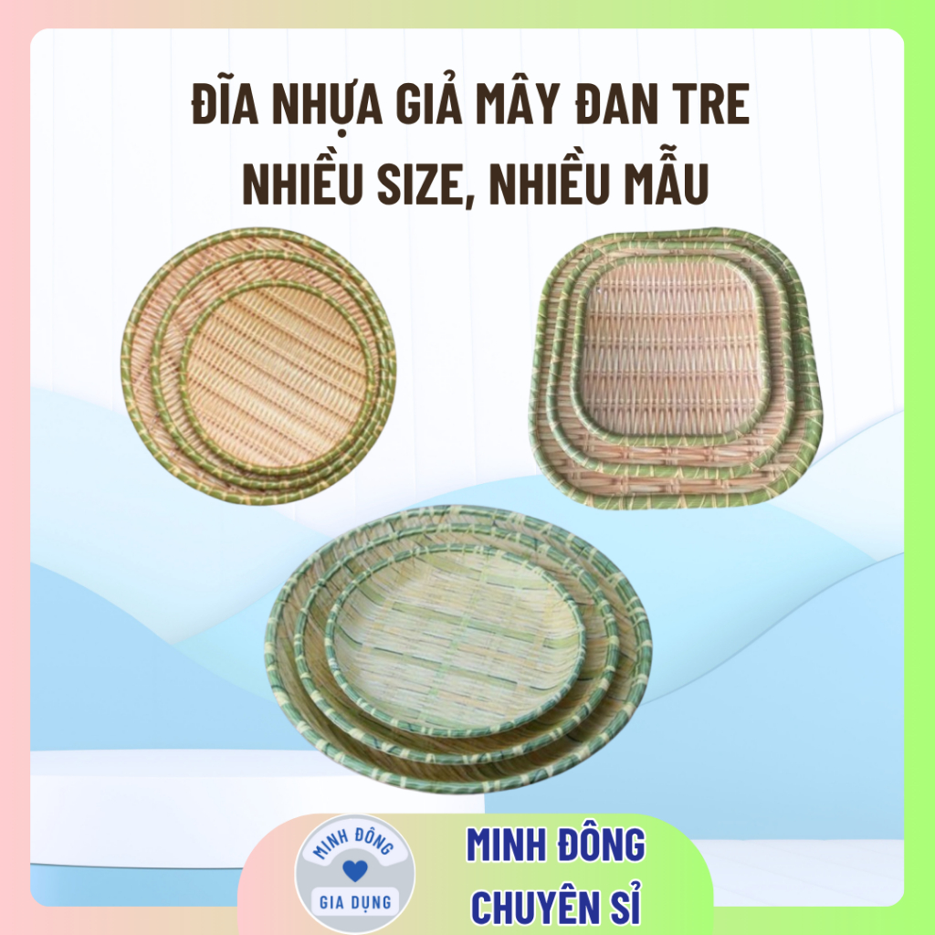 Đĩa nhựa giả mây tre đan mây, Mẹt tre tròn cao cấp đủ size có chân đế để hoa quả, Mẹt bún đậu mắm tôm
