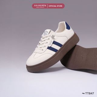 Giày thể thao Sneaker nữ HÀ HUYỀN da lì hông sọc đế nâu cao 3cm - TT847