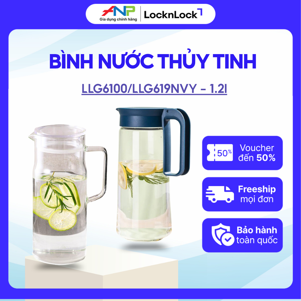 Bình Nước Thủy Tinh LocknLock Metro Glass Jug 1.2L (LLG6100) – Chịu Nhiệt – Bình Đựng Trà, Nước...