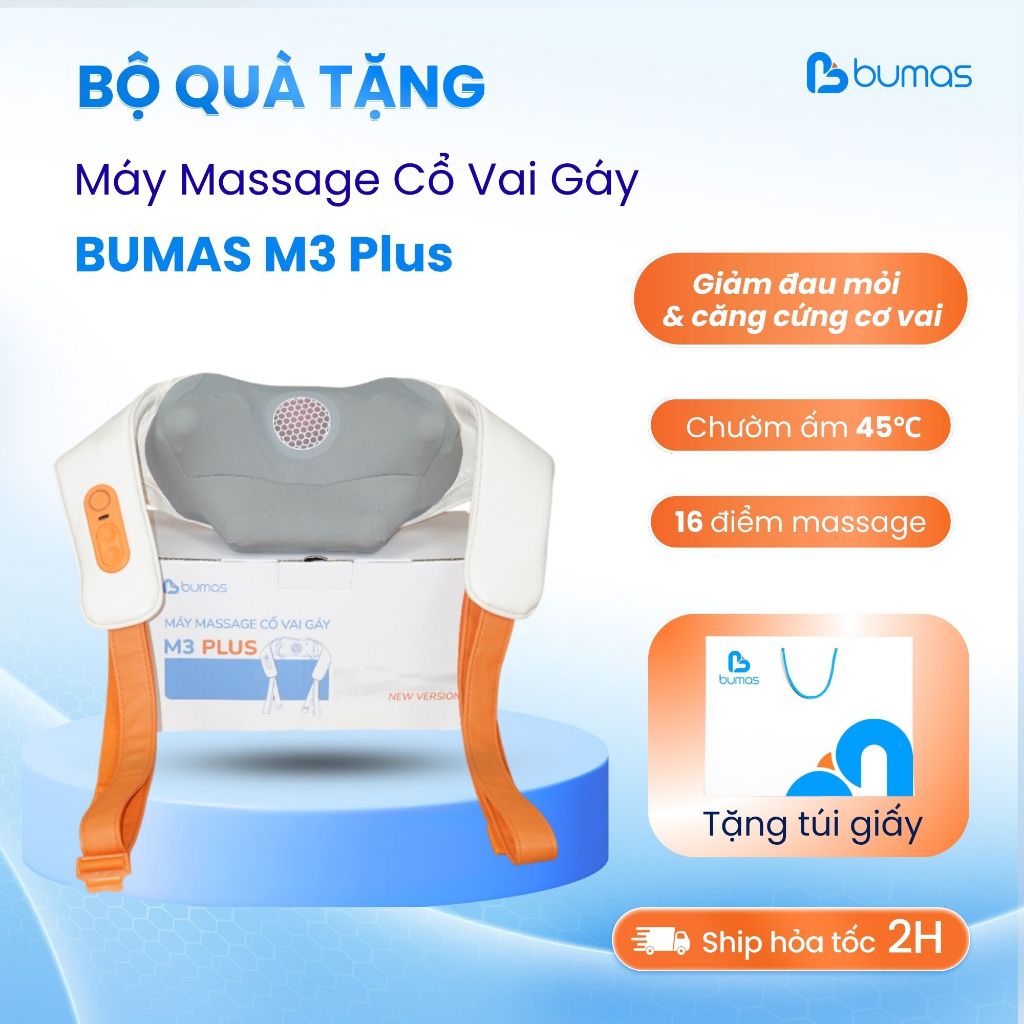 [Set Quà] Máy Massage Cổ Vai Gáy Bumas M3 Plus – Massage 16 Điểm Chạm Mô Phỏng Bàn Tay Người