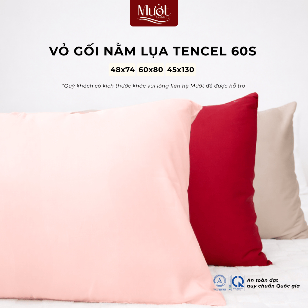 Vỏ gối nằm Lụa Tencel 60s kích thước 48x74 60x80 45x130 cm trơn màu Mướt Bedding áo gối 100% Tencel cao cấp
