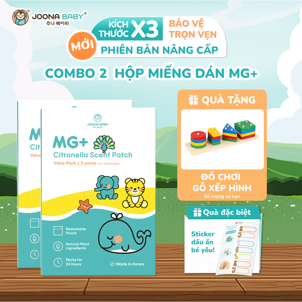 Combo 2 hộp miếng dán hỗ trợ xua muỗi,côn trùng nhờ toả hương tinh dầu sả MG+ - JOONA BABY (Tặng Quà)