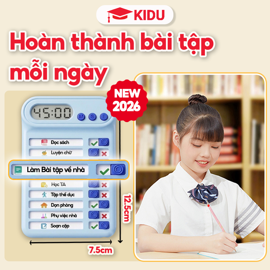 Bảng to do list cho bé kèm đồng hồ đếm ngược, giúp hoàn thành bài tập mỗi ngày, tự giác học tập và quản lý thời gian