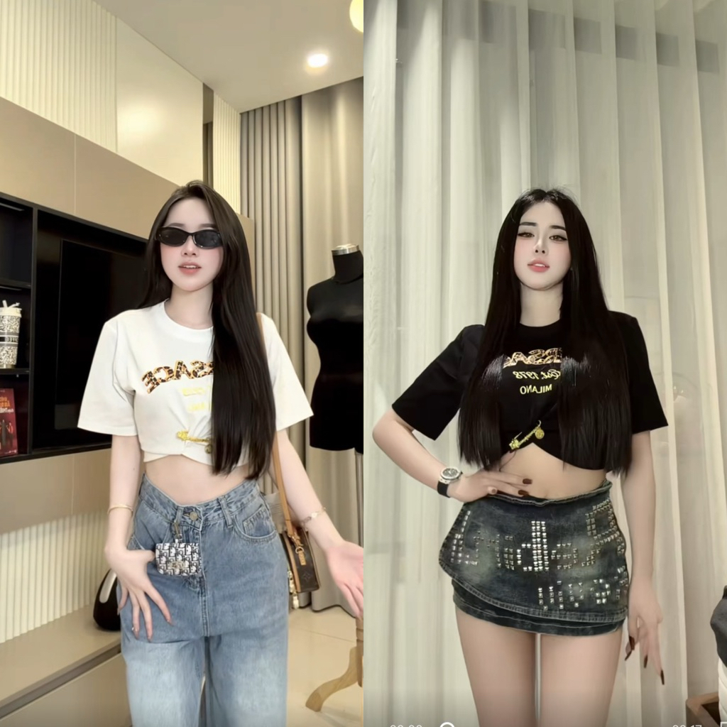 Áo phông chữ kèm tang cài siuu chơii [màu đen, trắng]. Áo thun cotton nữ lminshop