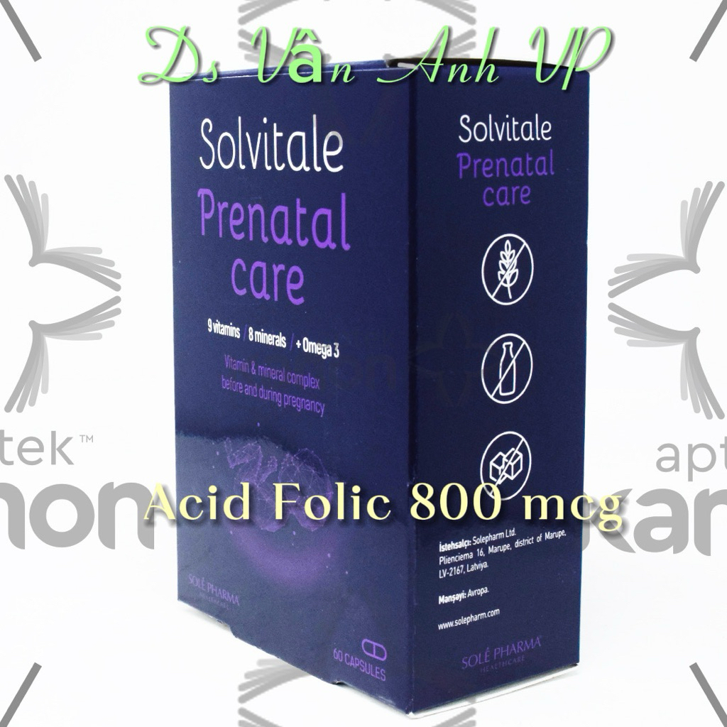 Bổ Bầu Prenatal Care 60 viên Acid folic 800mcg Latvia