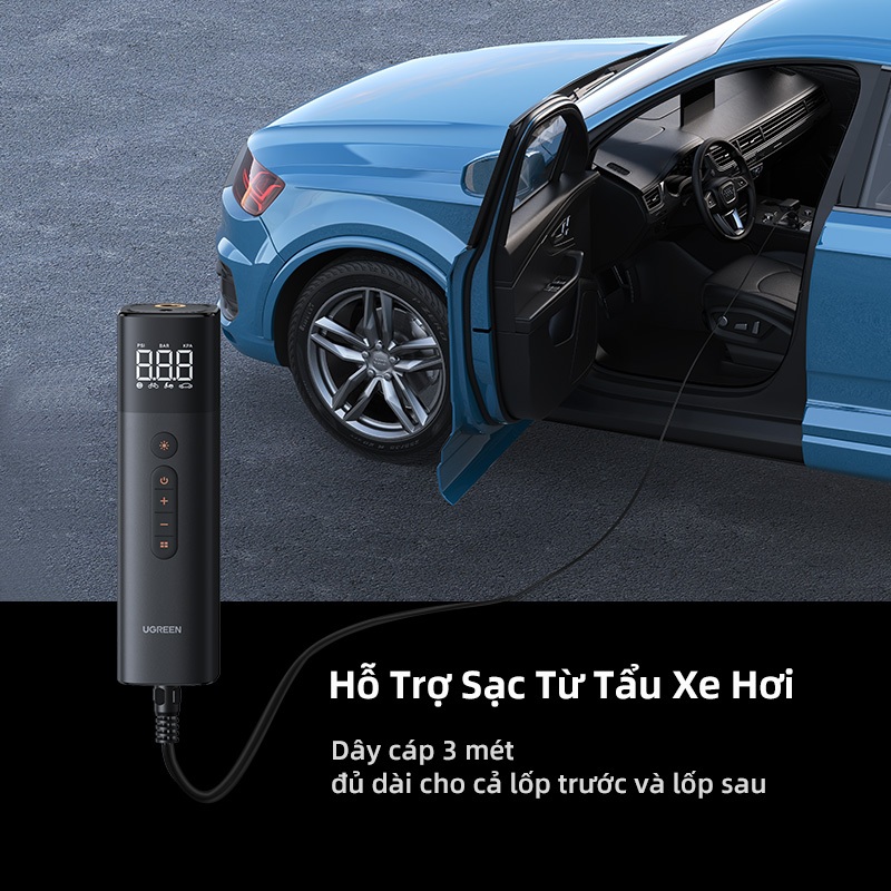 Máy bơm không khí ô tô UGREEN Máy nén khí di động cho ô tô Xe máy Xe đạp Máy bơm lốp điện với màn hình kỹ thuật số LCD | BigBuy360 - bigbuy360.vn