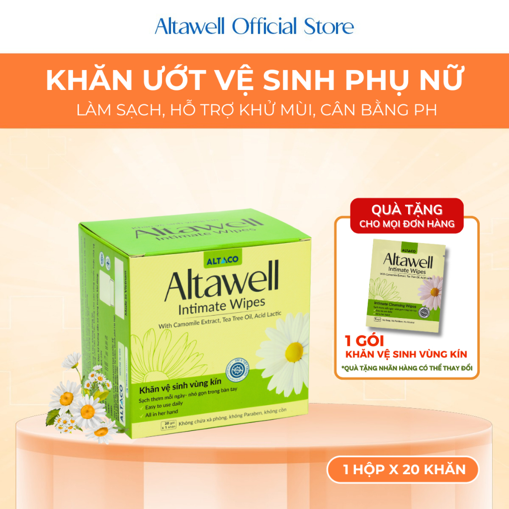 Khăn Vệ Sinh Vùng Kín Altawell Initimate Wipes - Hỗ Trợ Làm Sạch Khử Mùi Côbé, Ngừa Vi/êm N/ấm, Khô Rát