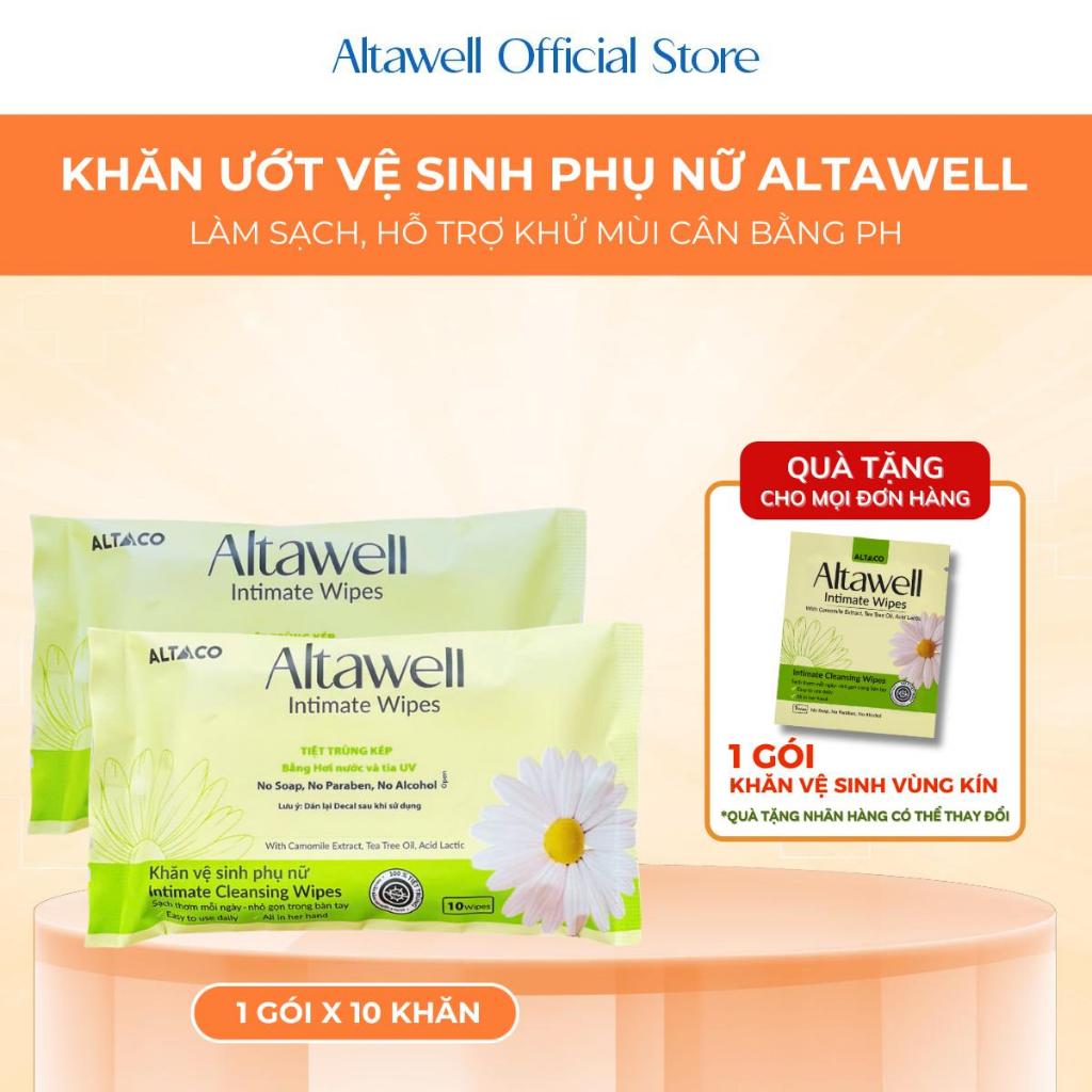 Khăn Ướt Vệ Sinh Phụ Nữ Altawell Initimate Wipes Gói 10 Khăn  Hỗ Trợ Làm Sạch Khử Mùi Côbé, Ngừa Vi/êm N/ấm, Khô Rát