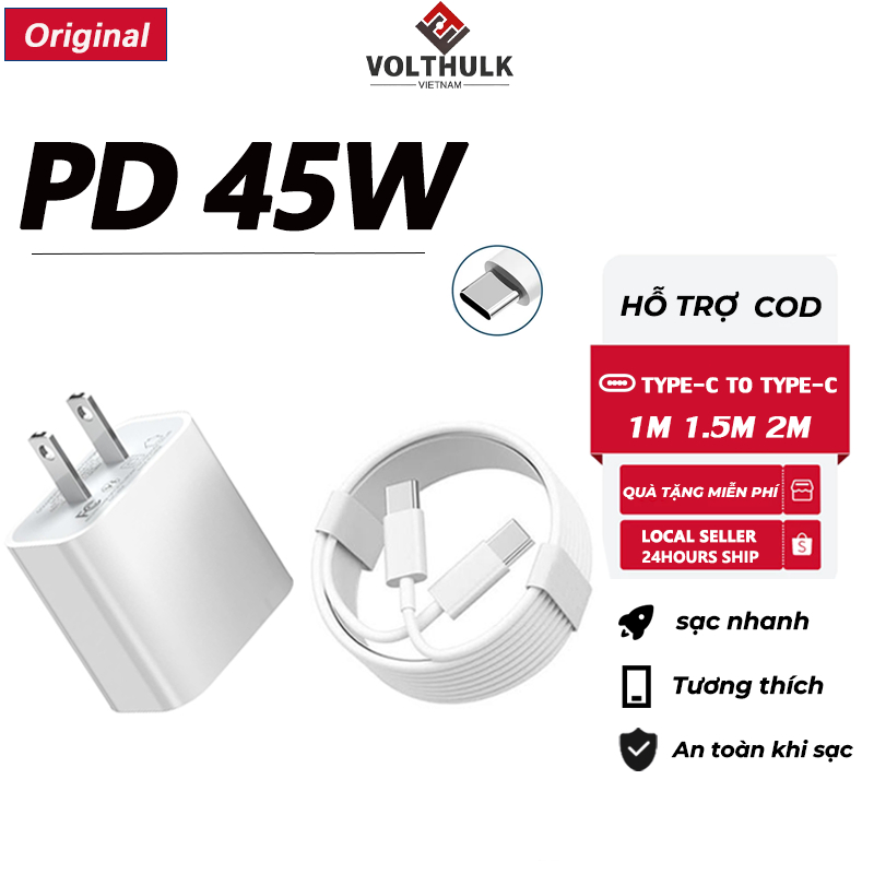 【Bảo hành một năm】Bộ sạc nhanh, cáp sạc nhanh PD 45W, bộ sạc type-c Fastcharge type c to L, hỗ trợ c