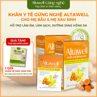 Khăn Y Tế Gừng Nghệ Altawell Hộp 30 Khăn, 1 Gói 6 Khăn Hỗ Trợ Làm Sạch Khử Mùi Sáng Da Giữ Ấm Cho Mẹ Bầu