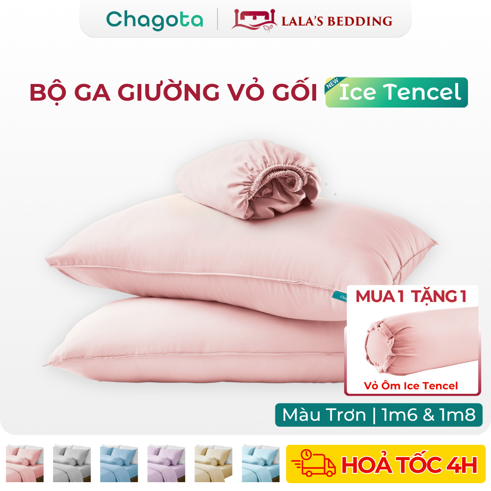 [HOẢ TỐC] [Chagota x Lala's] Bộ ga gối 3 món Lụa Silk Ice size 1mx2m đến 2mx2m2 mát lạnh Chagota Bed
