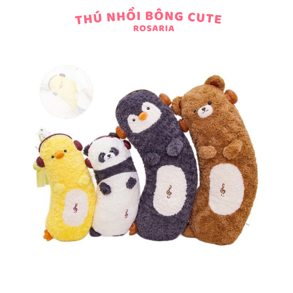 Gối ôm vịt, gấu nâu. gấu trúc, chim cánh cụt đeo tai nghe dễ thương - GẤU BÔNG XINH ROSARIA