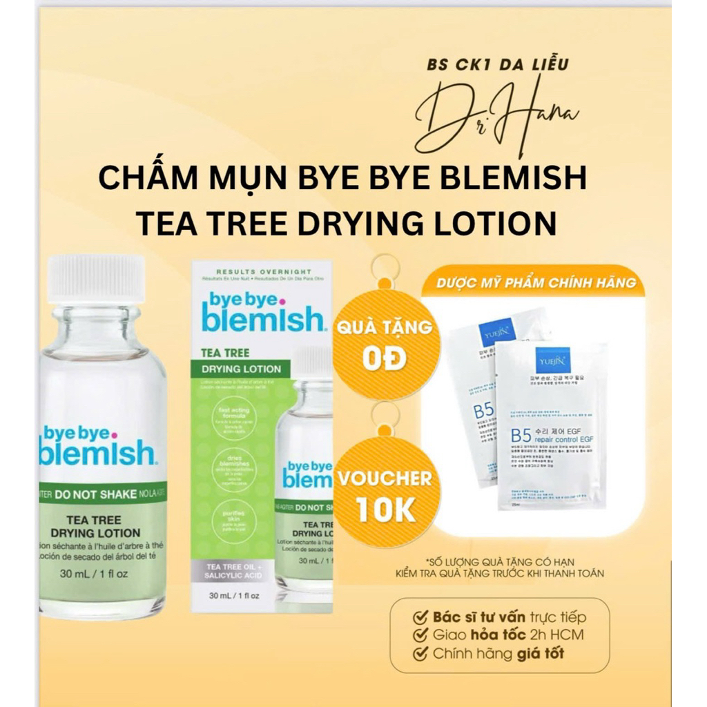 [30mL] Chấm mụn Bye Bye Blemish Tea Tree Drying Lotion| Bs Việt Hà Da Liễu khuyên dùng