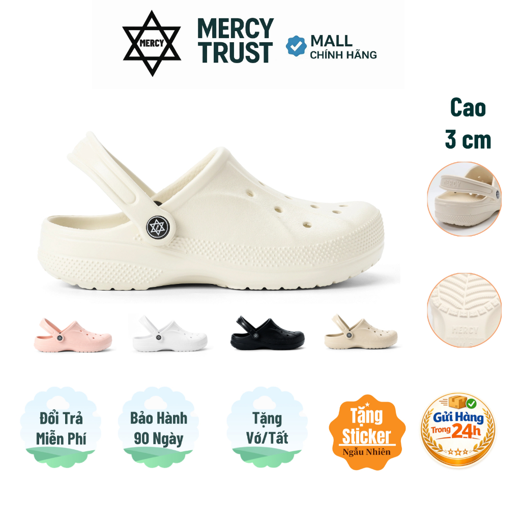 [Tặng Sticker ngẫu nhiên, Vớ] Dép Sục MERCY TRUST Bazza Chất Liệu EVA Êm Nhẹ Không Mùi - Đúc Nguyên Khối Nam Nữ Cao 3cm