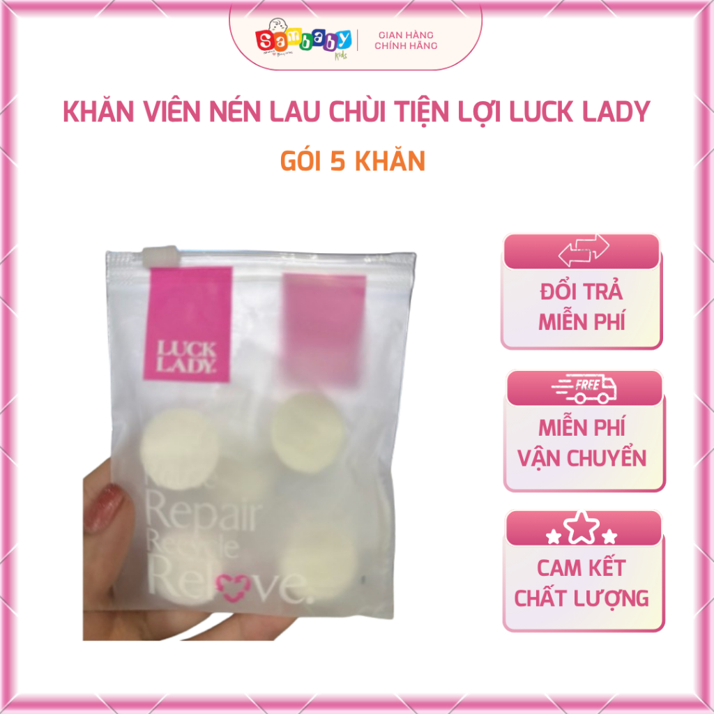 Gói 5 Khăn viên nén lau chùi tiện lợi Luck Lady