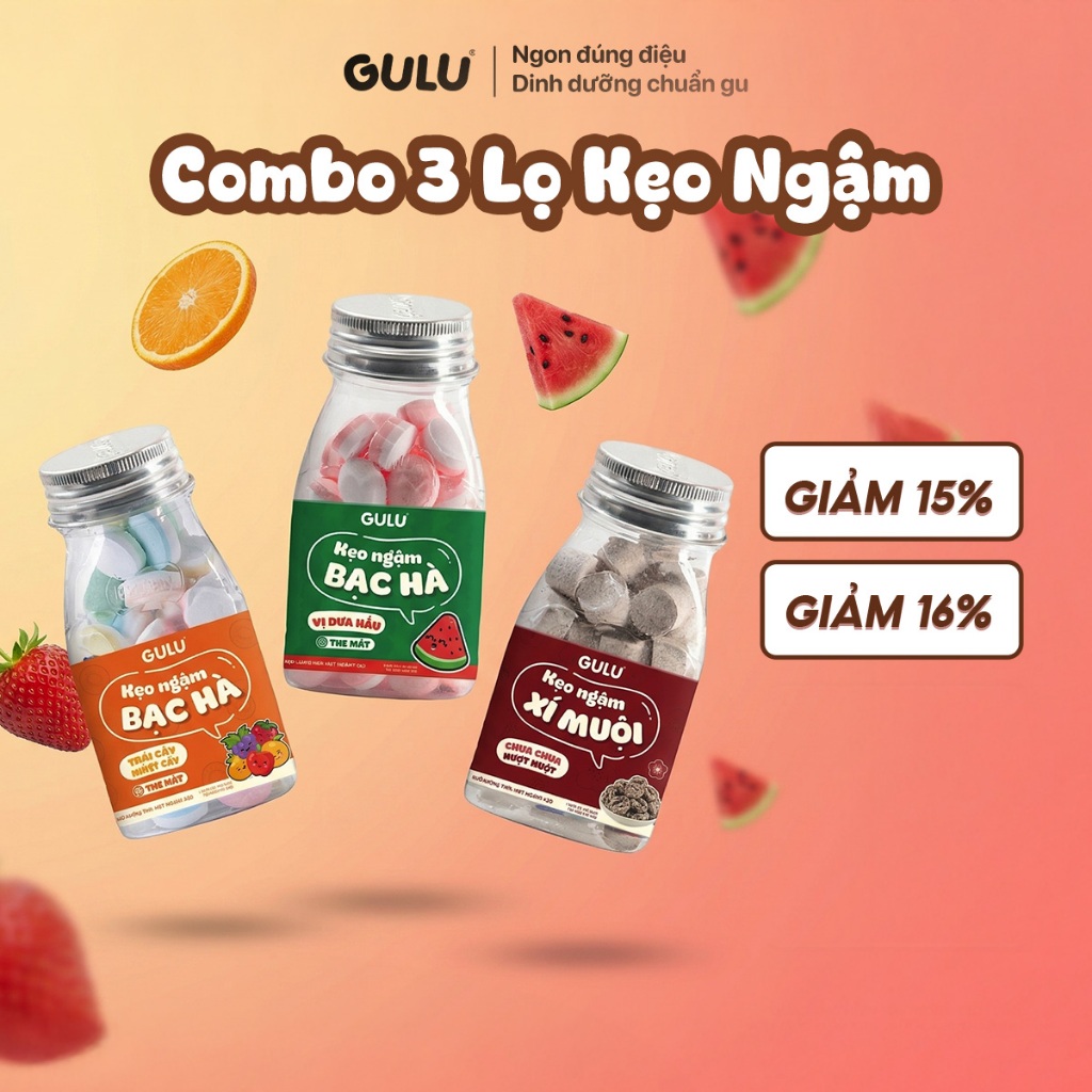 Kẹo Ngậm Bạc Hà Gulu Foods Hương Vị Trái Cây