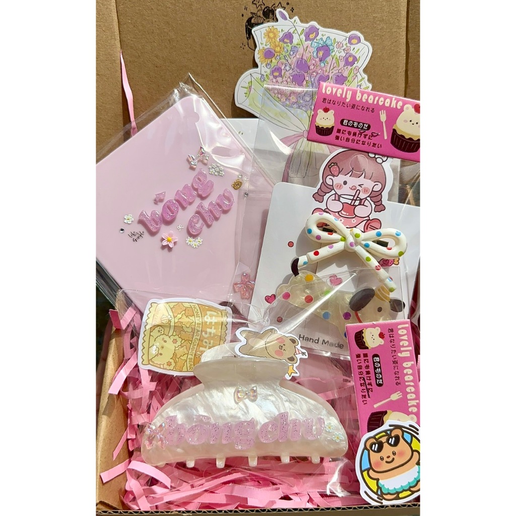 [JEM'S STORE] Combo Quà Tặng Kẹp Custom Tên + Gương + Set Kẹp chó sinh nhật + Giftbox 🐳🎁