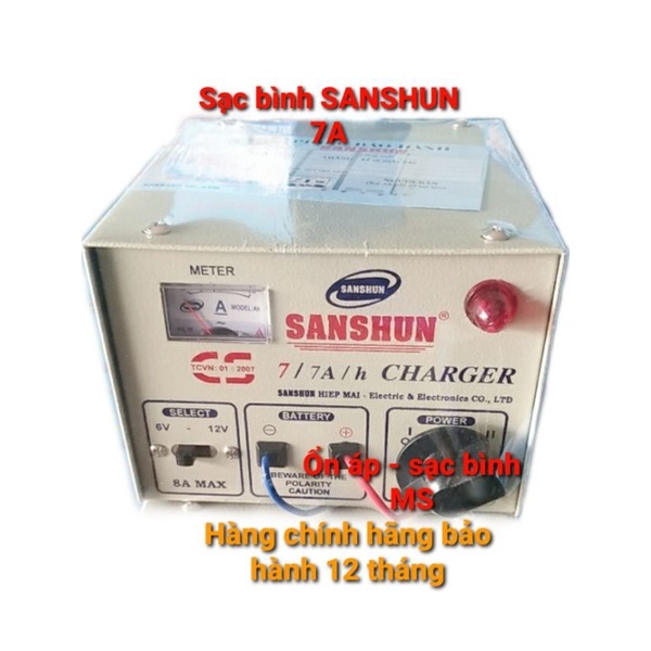 MÁY SẠC ẮC QUY 7/7Ah 6V/12V CHÍNH HÃNG SANSHUN(DÙNG CHO BÌNH TỪ 50 AMPE TRỞ LẠI)