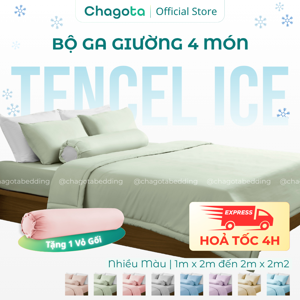 [HOẢ TỐC] Bộ Chăn Ga Gối Lụa Silk Ice Size 1mx2m đến 2mx2m2 Mát Lạnh Chagota Bedding Nhiều Màu Cao C