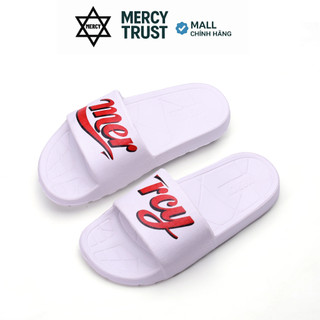 MC30 - [TẶNG VỚ] Dép Quai Ngang MERCY TRUST Bảng Caro In Chữ Đỏ Nam Nữ – Dép Slide EVA Mềm Nhẹ, Êm Chân, Chống Trượt