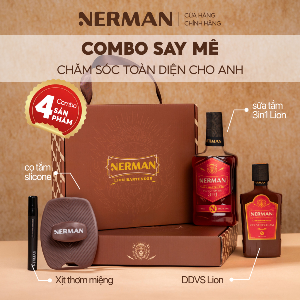 Combo say mê Nerman - Sữa tắm Lion Bartender 330g & DDVS Lion Bartender 100g & Xịt miệng Cool Smile 