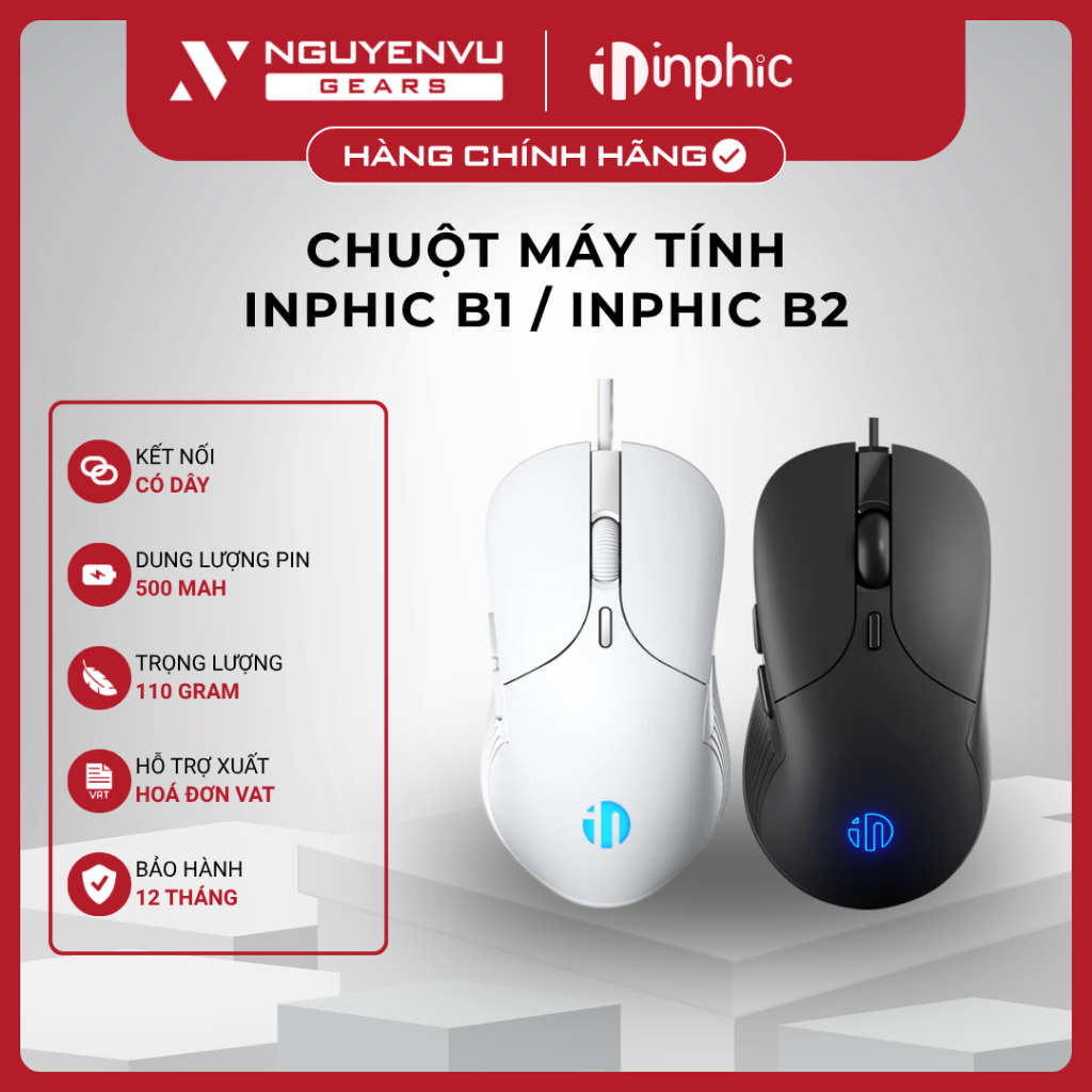 [VAT] Chuột máy tính INPHIC B1 / INPHIC B2 / INPHIC B8 - Có dây, Silent Click, 1200 DPI - BH 12 Thán