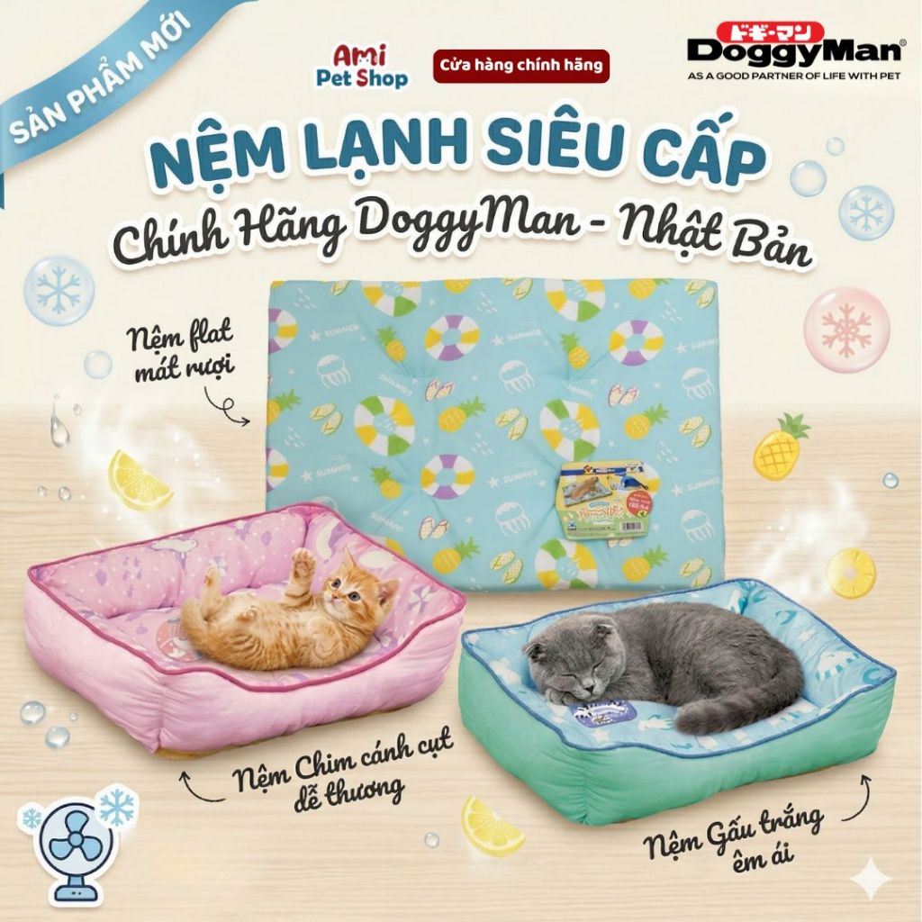 Nệm Chó Mèo DoggyMan | Nệm Chữ Nhật & Nệm Vải Lạnh Gấu Trắng, Chim Cánh Cụt | Êm Mát, Thoáng Khí