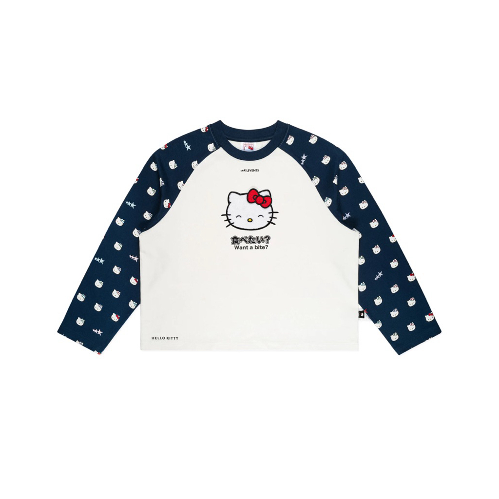 Levents x Hello Kitty | Joy Icon Heavyweight Raglan Long Sleeve Boxy Tee/ Navy