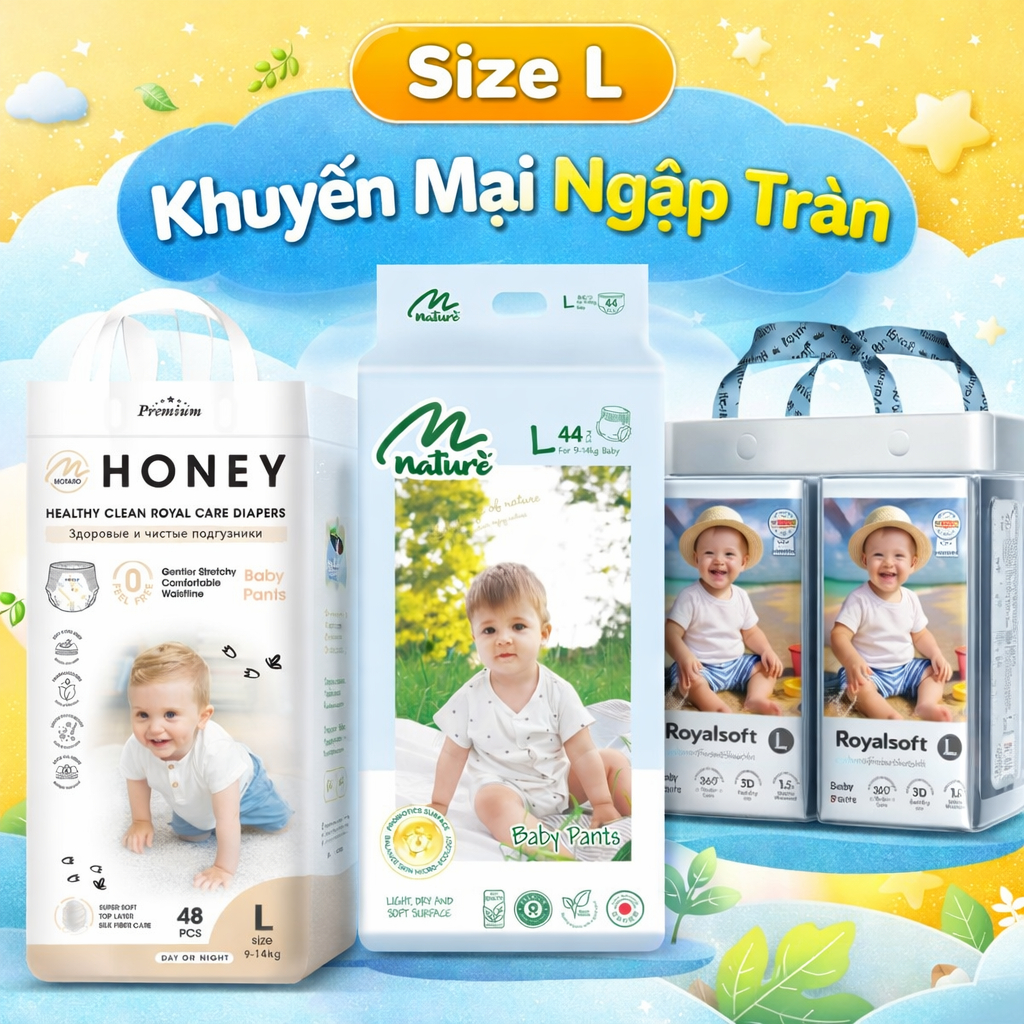 [ Size L và QUÀ TẶNG ] Tã Bỉm ROYAL SOFT, NATURE và HONEY PREMIUM Giá Siêu Tiết Kiệm