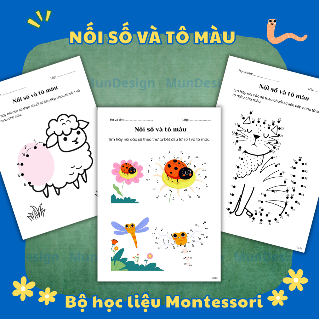 Set 44 tờ a4 nối số tô màu nhiều chủ đề cho bé, vừa học vừa chơi