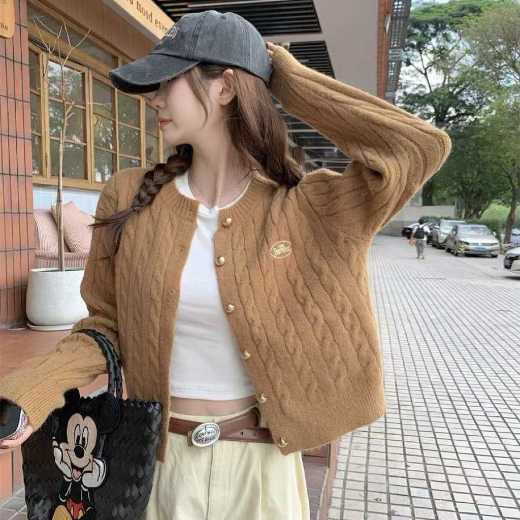 Áo khoác cardigan dệt kim kiểu dáng cổ tròn Quảng Châu 2027 Aline Store