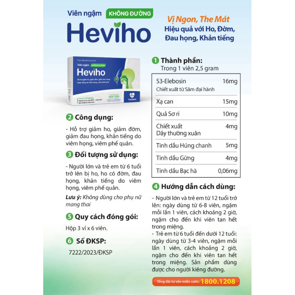 Viên ngậm Heviho không đường - Hỗ trợ giảm ho, giảm đờm, đau rát họng