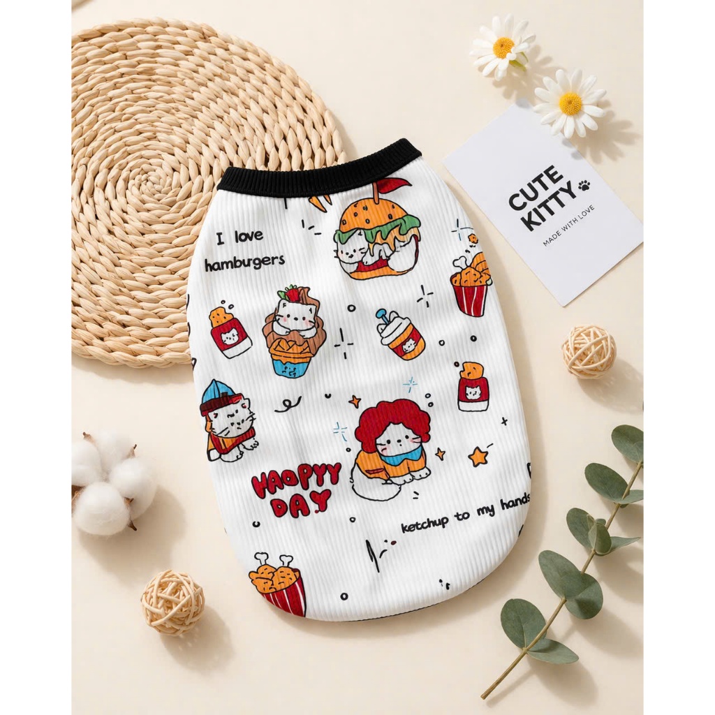 ÁO CHO CHÓ MÈO CHẤT THUN GÂN BOM.PETSHOP- HỌA TIẾT HAPPY DDAY( ảnh thật shop chụp)