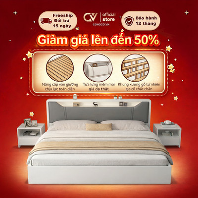 Giường Ngủ CONOCO Bọc Da Hiện Đại Khung Gỗ Chắc Chắn Không Gầm Chống Ồn Cao Cấp (1m2/1m5/1m8)