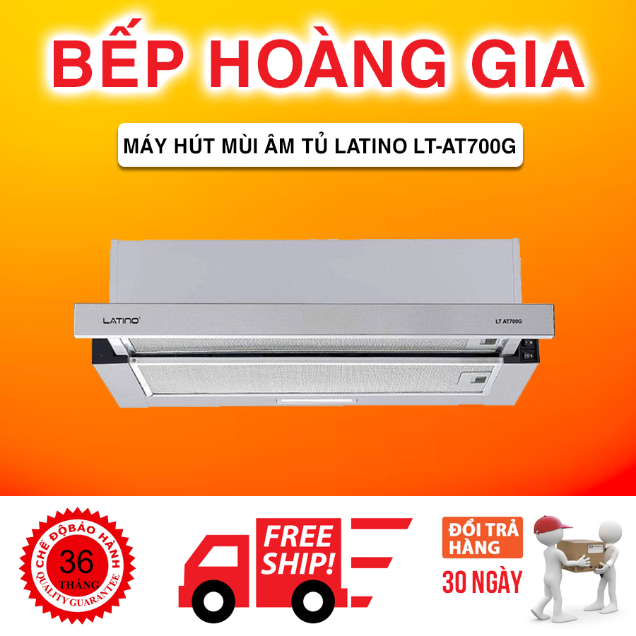 Máy hút mùi Latino LT-AT700  được thiết kế âm tủ, nhỏ gọn Dạng cơ kéo rút cơ, công suất hút khỏe, có