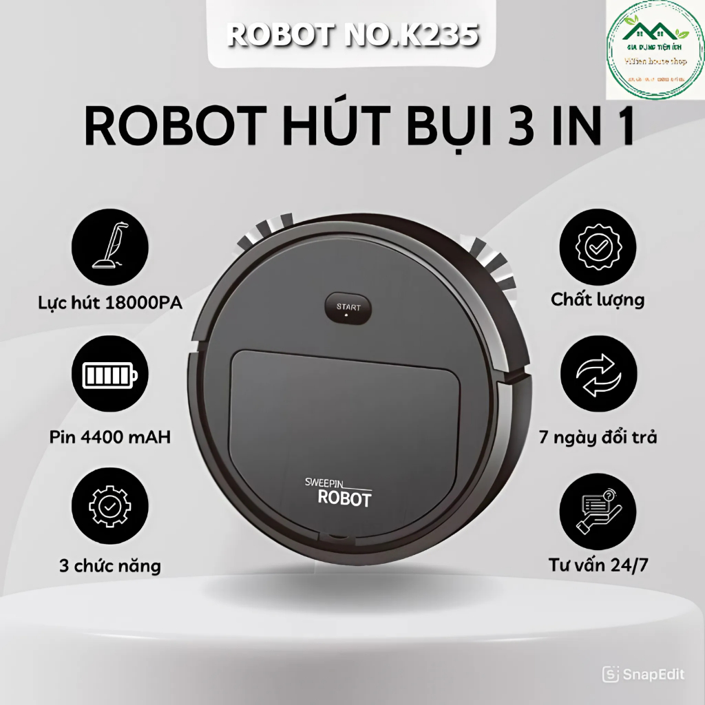Robot Hút Bụi Lau Nhà Thông Minh K235 - Máy Hút Bụi Tích Điện Cao Cấp -Bảo Hành 24 Tháng